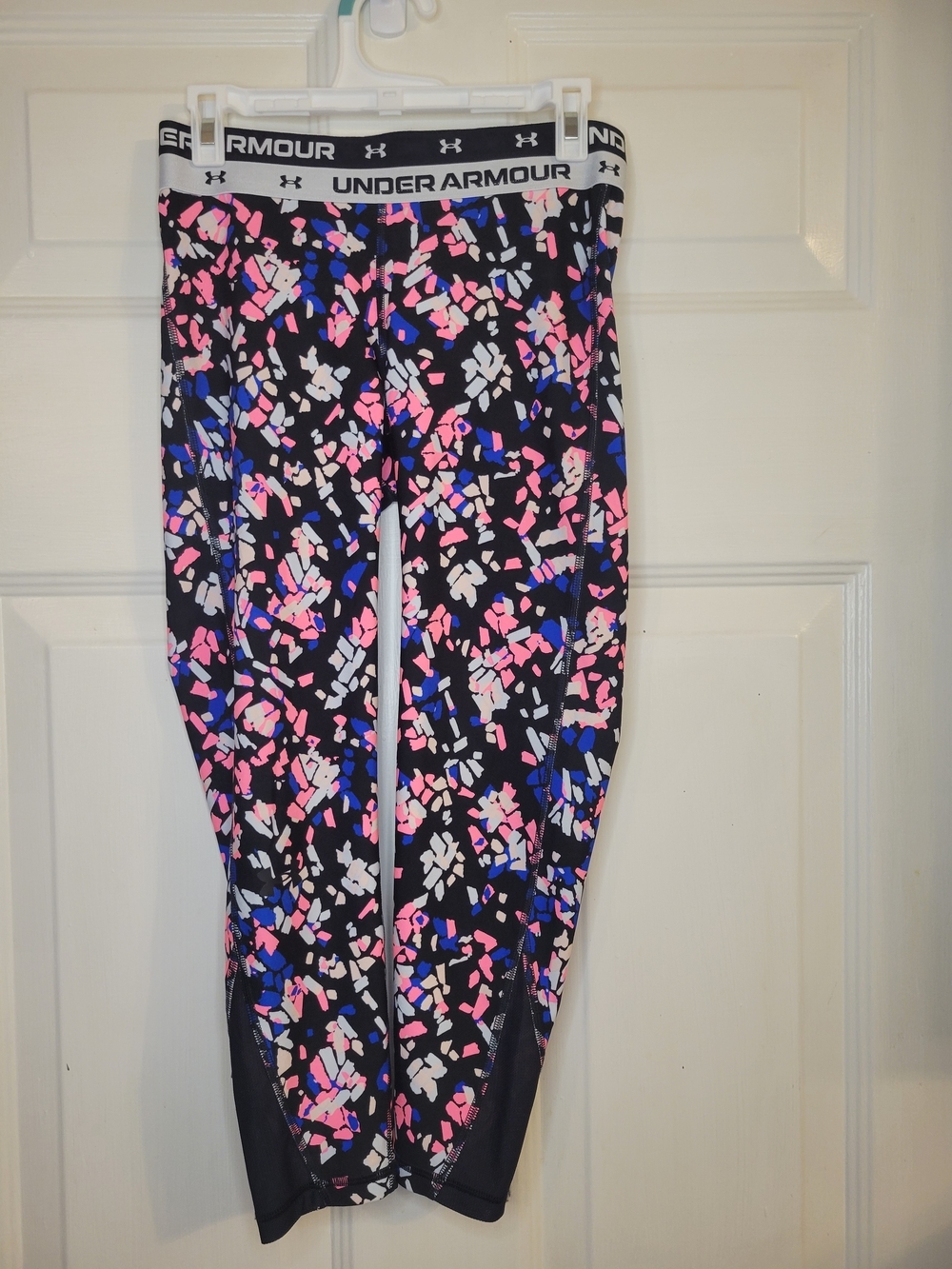 Under Armour Girl's Printed Athletic Leggings - Black with Pink & Blue Pattern - Picture 3 of 7